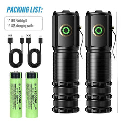 USB Rechargeable LED Flashlight With Magnet for Hiking Camping