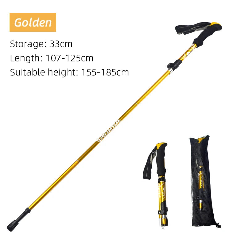 5-Section Foldable Trekking Pole – Lightweight Telescopic Hiking & Walking Stick with Carbon Steel Shaft and Foam Grip
