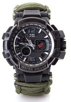Survival Gears Depot Safety & Survival Army Green 8 in 1 Outdoor  Multi functional Waterproof Military Tactical Paracord Watch Bracelet