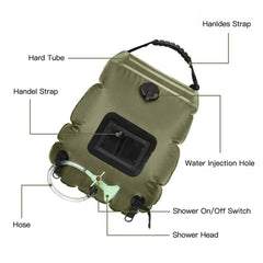 Survival Gears Depot Water Bags green Great Solar Heated Shower Water / Hydration Bags For Outdoor/ Hiking/ Camping