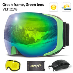 COPOZZ Magnetic Ski Goggles Quick-Change Lens - Anti-fog Protection 100% UV400 Protection for Men Women Snowboard Goggles Set