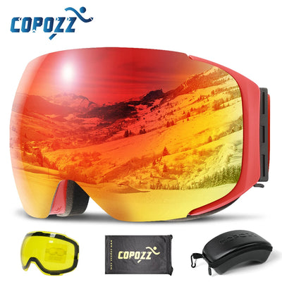 COPOZZ Magnetic Ski Goggles Quick-Change Lens - Anti-fog Protection 100% UV400 Protection for Men Women Snowboard Goggles Set