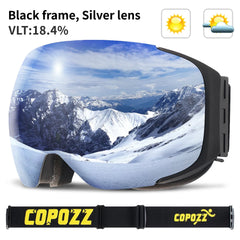 COPOZZ Magnetic Ski Goggles Quick-Change Lens - Anti-fog Protection 100% UV400 Protection for Men Women Snowboard Goggles Set