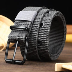 Porous Canvas Pin Buckle Leather Belt for Men and Women -Trendy Eyelet Outdoor Sports Belt with Jeans