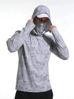 Men's UV-Protective Hooded Fishing Shirt – Breathable, Quick-Dry Outdoor Performance Hoodie with Built-In Mask