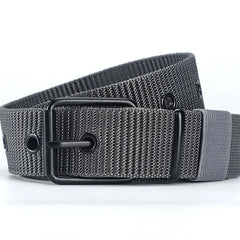 Porous Canvas Pin Buckle Leather Belt for Men and Women -Trendy Eyelet Outdoor Sports Belt with Jeans