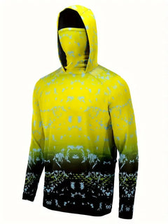 Men's UV-Protective Hooded Fishing Shirt – Breathable, Quick-Dry Outdoor Performance Hoodie with Built-In Mask