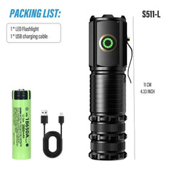 USB Rechargeable LED Flashlight With Magnet for Hiking Camping