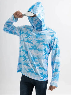Men's UV-Protective Hooded Fishing Shirt – Breathable, Quick-Dry Outdoor Performance Hoodie with Built-In Mask