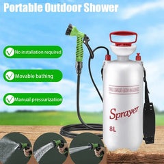 All-in-One 4/8L Portable Camping Shower with 3m Hose – No Power Needed! Perfect for Travel, Hiking, Pets & Car Wash
