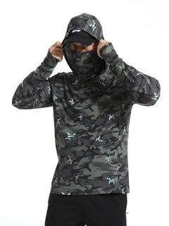 Men's UV-Protective Hooded Fishing Shirt – Breathable, Quick-Dry Outdoor Performance Hoodie with Built-In Mask