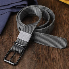 Porous Canvas Pin Buckle Leather Belt for Men and Women -Trendy Eyelet Outdoor Sports Belt with Jeans