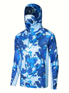 Men's UV-Protective Hooded Fishing Shirt – Breathable, Quick-Dry Outdoor Performance Hoodie with Built-In Mask