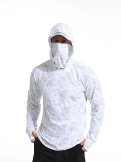 Men's UV-Protective Hooded Fishing Shirt – Breathable, Quick-Dry Outdoor Performance Hoodie with Built-In Mask