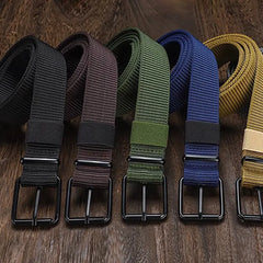 Porous Canvas Pin Buckle Leather Belt for Men and Women -Trendy Eyelet Outdoor Sports Belt with Jeans