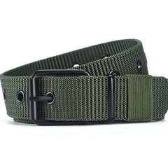 Porous Canvas Pin Buckle Leather Belt for Men and Women -Trendy Eyelet Outdoor Sports Belt with Jeans