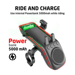 Smart Bike Light with Bluetooth Speaker & Phone Holder – 5000mAh Rechargeable, 10-in-1 Design