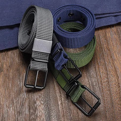 Porous Canvas Pin Buckle Leather Belt for Men and Women -Trendy Eyelet Outdoor Sports Belt with Jeans