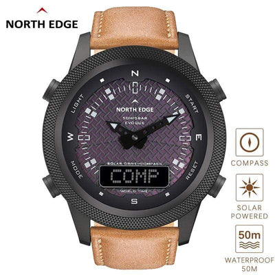 NORTH EDGE Official Store Digital Watches NORTH EDGE Men Digital Solar Watch Mens Outdoor Sport Watches Full Metal Waterproof 50M Compass Countdown Stopwatch Smart Watch|Digital Watches|