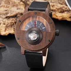 Survival Gears Depot Quartz Watches Walnut Wood Turntable Compass Dial Wooden Watch